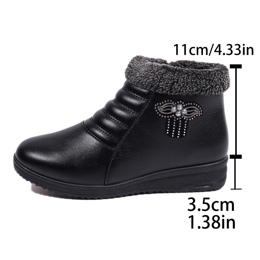 winter women's mid-aged and elderly cotton shoes - flat, non-slip, extra thick, warm, soft-soled, fleece-lined leather ankle boots - wholesale