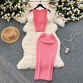 Hong kong style retro hot girl outfit - women's summer cropped tank top & high-waisted midi skirt knit two-piece set