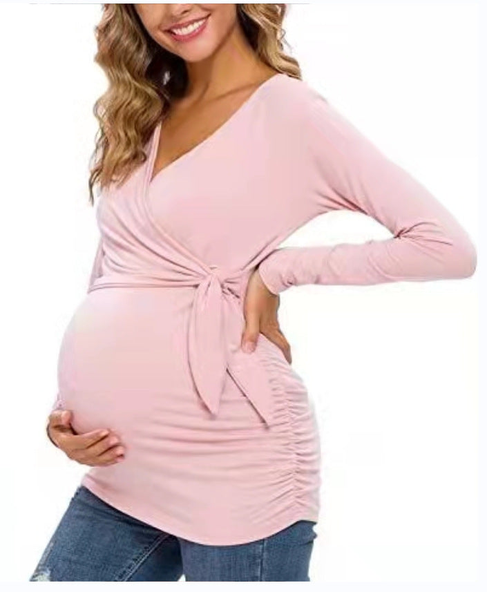 fashion trendy mom cross v-neck nursing t-shirt maternity top - in stock, relaxed fit