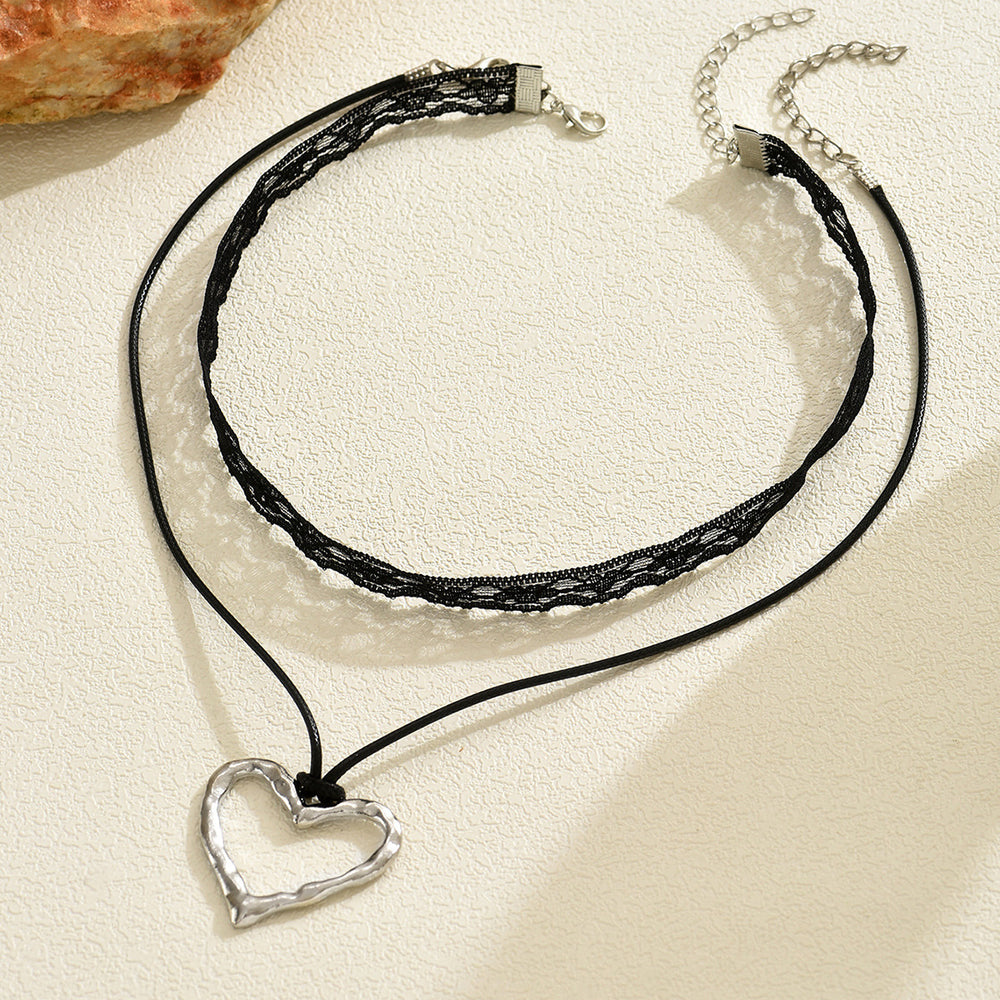 European and american cross-border personalized alloy hollow heart pendant necklace, sweet & cool style adjustable cord chain choker for women