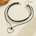 European and american cross-border personalized alloy hollow heart pendant necklace, sweet & cool style adjustable cord chain choker for women
