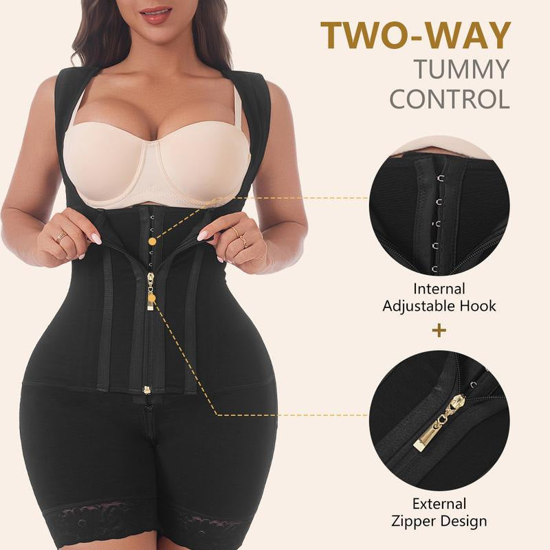 tummy control butt lift front-breasted body shaping jumpsuit with adjustable shoulder straps and crotch zipper one-piece corset shaping