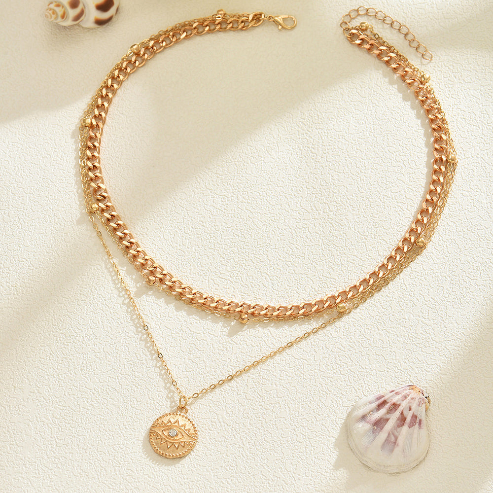 Long necklace wholesale fashion cross-border devil's eye round pendant for women fall and winter chain stacked diamond clavicle chain