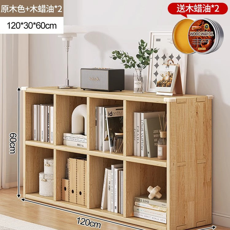 Solid wood bookshelf shelf floor-to-wall combination lattice cabinet living room kindergarten storage low household bookcase