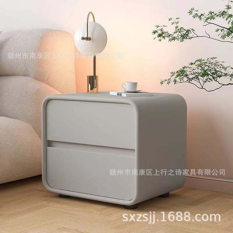 Italian minimalist bedside table, no assembly required, light luxury, simple modern solid wood small bedroom nightstand, master designer