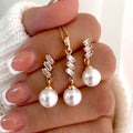 fashionretroaccessible luxury diamond-encrusted imitation pearl necklace and earrings suitstylisheasiest for matchsense of designelegant jewelry