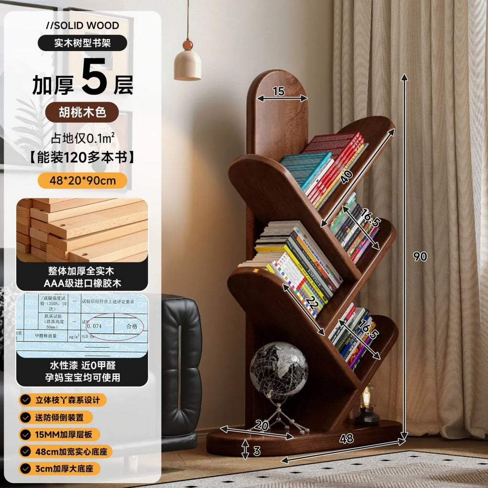Solid wood bookshelf tree branch floor-standing bookcase storage rack living room wall bedside bedside table replacement bookshelf
