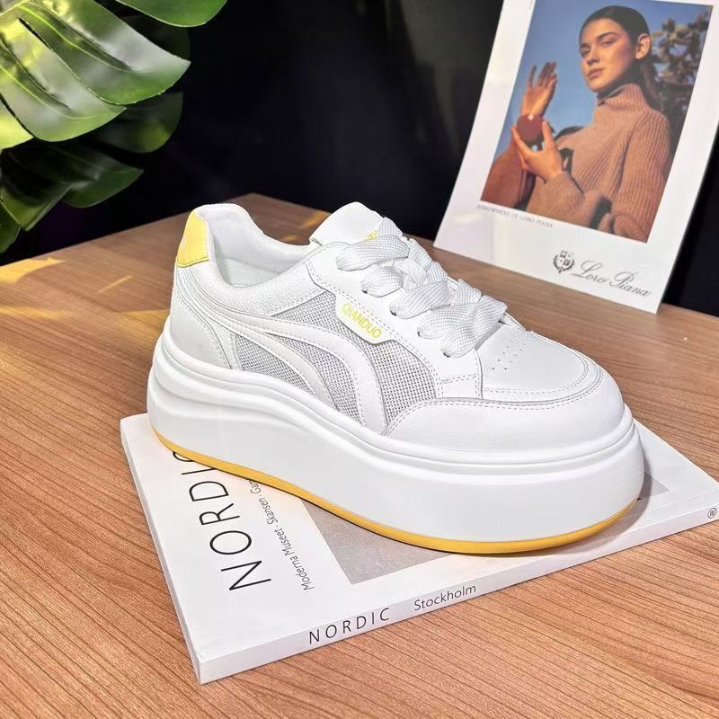 Little white shoes women's 2025 summer new thick-soled muffin board shoes leather versatile basic four-season casual sports shoes