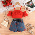 new product summergirl denim vest tops+suspender intimates+green 100% off skirt+belt four-piece set