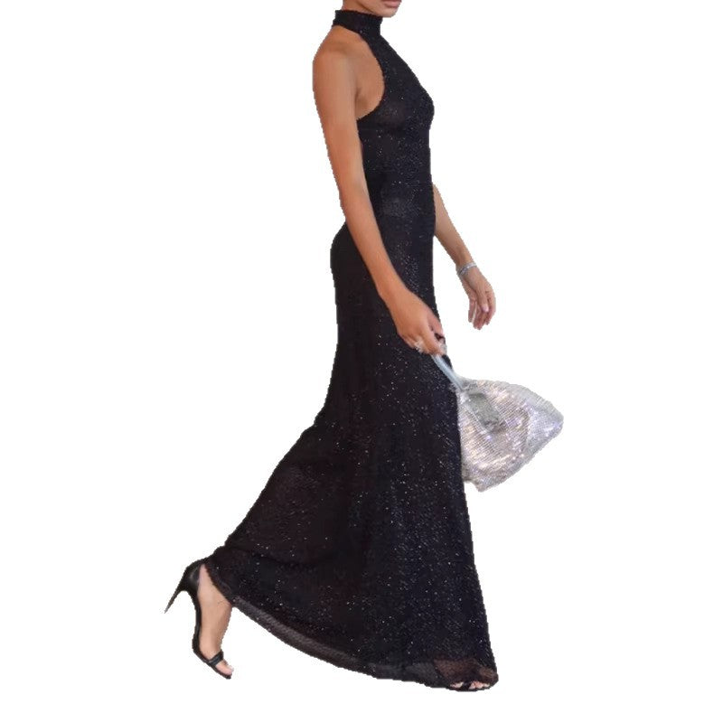 aliexpress 2026 fashionexportnew arrivalhalter neck plaid mesh evening dress silmsexy banquet dress