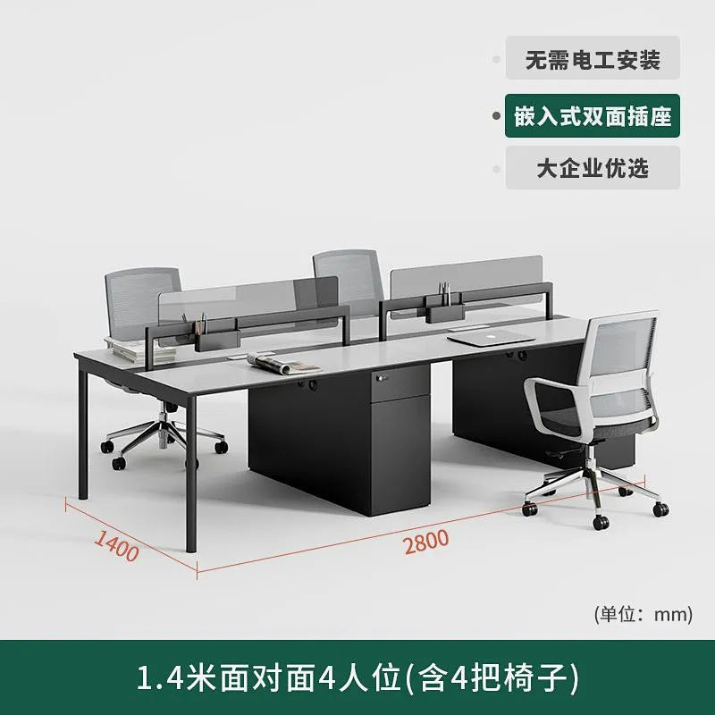 Office desk set for 2, 4, or 6 employees - modern minimalist workstation with chairs, ideal for office spaces and workstations