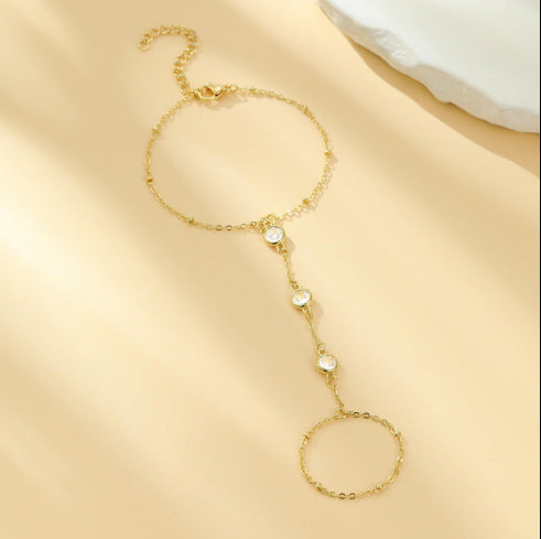 fashion ins style finger chain small disc ring chain stainless steel bracelet stylish trendy jewelry wholesale for women
