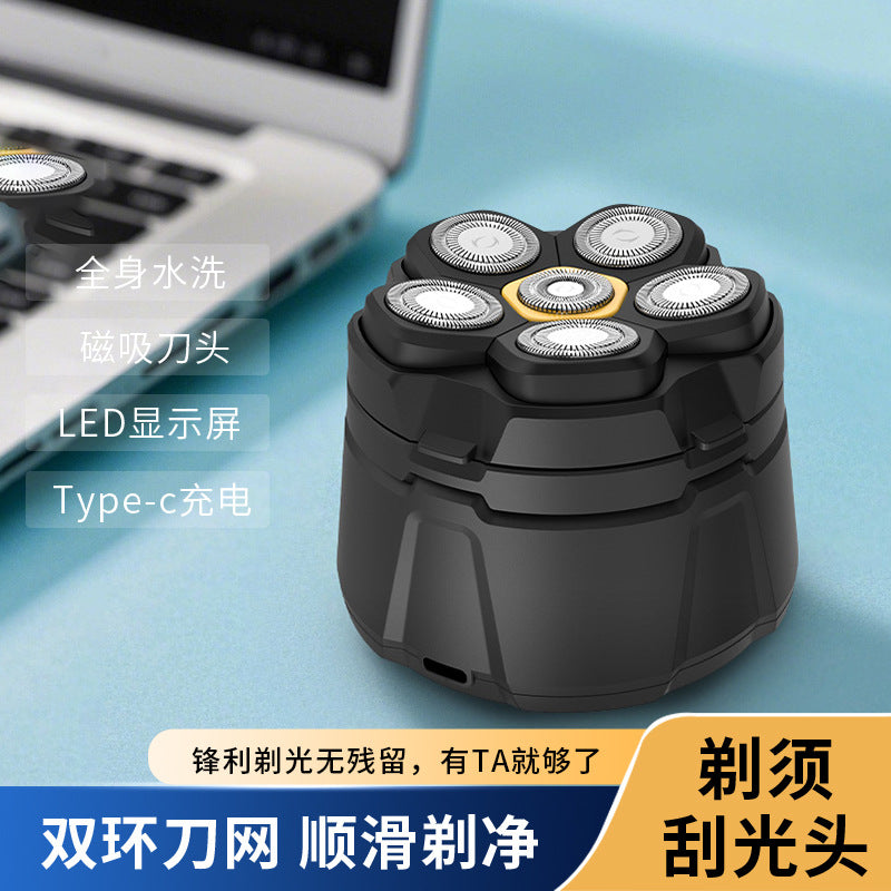 Magnetic six-head floating double-ring knife net electric shaver high-power bald head artifact menfor home shaving machine