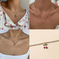 Wholesale autumn/winter necklaces: european and american style cute cherry alloy rhinestone pendant, versatile high-end gold-plated women's choker necklace
