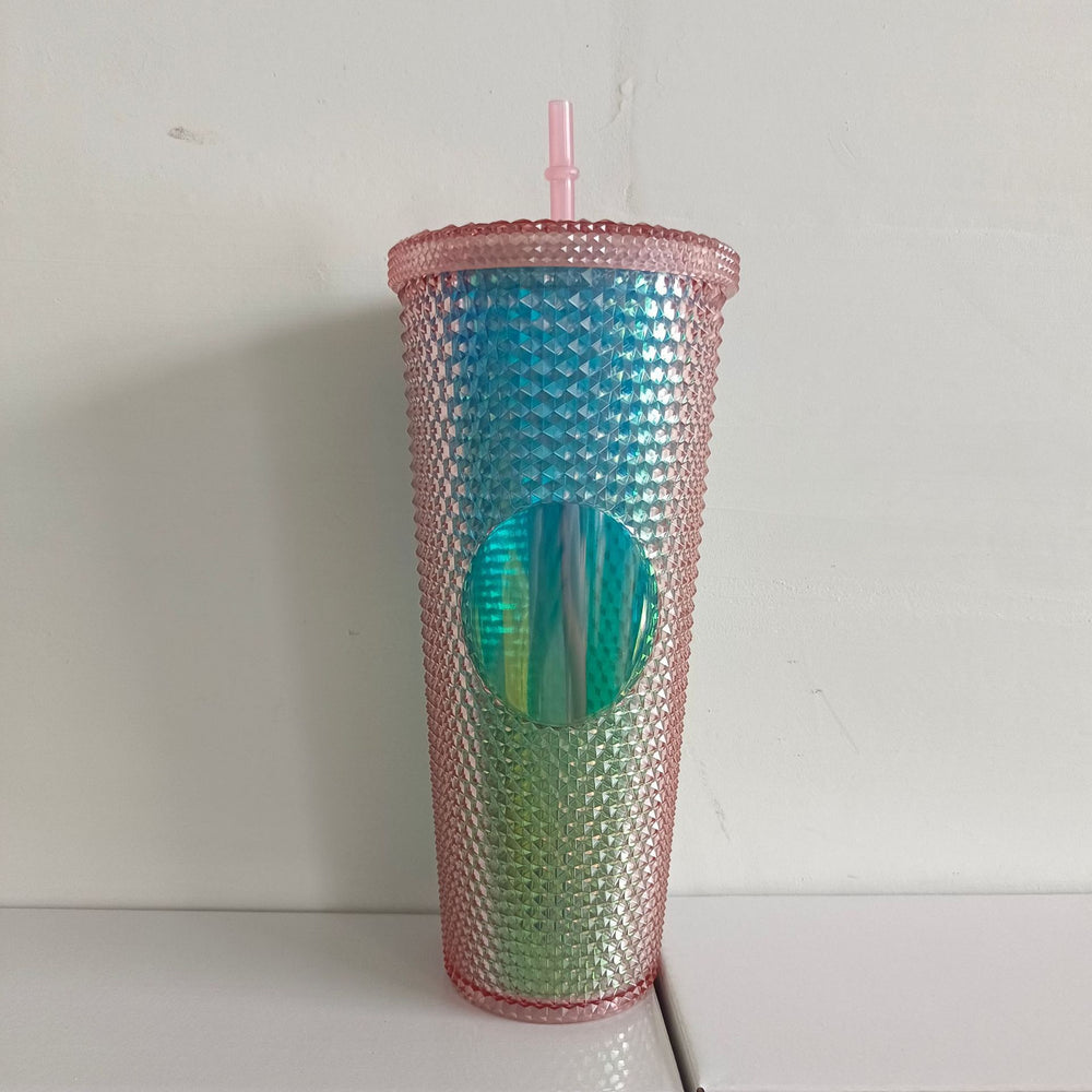Star ⭐️ same style plastic cup durian cup wholesale high-looking straw cup with paper box water cup logo colorful electroplating