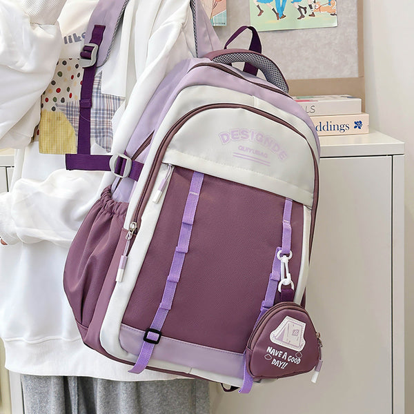 School bag female primary school students large-capacity contrasting color simple Japanese backpack 2025 new junior high school travel backpack