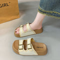 Thick sole heightened slippers women's slippers summer new arrival one-leg retro buckle embroideroutwearfashion birkenstock shoes