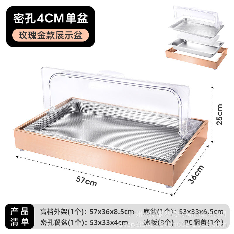 Stainless steel braised meat drain tray - commercial-grade display plate with lid for hotels, cafeterias, restaurants, and sushi restaurants - keeps food fresh and cold