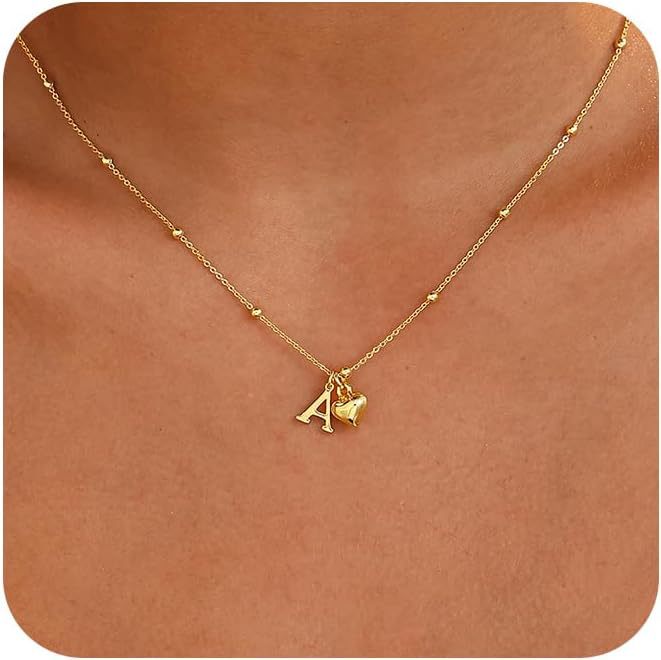 new fashion light luxury style 26 letter heart necklace, 14k gold plated minimalist versatile women's necklace