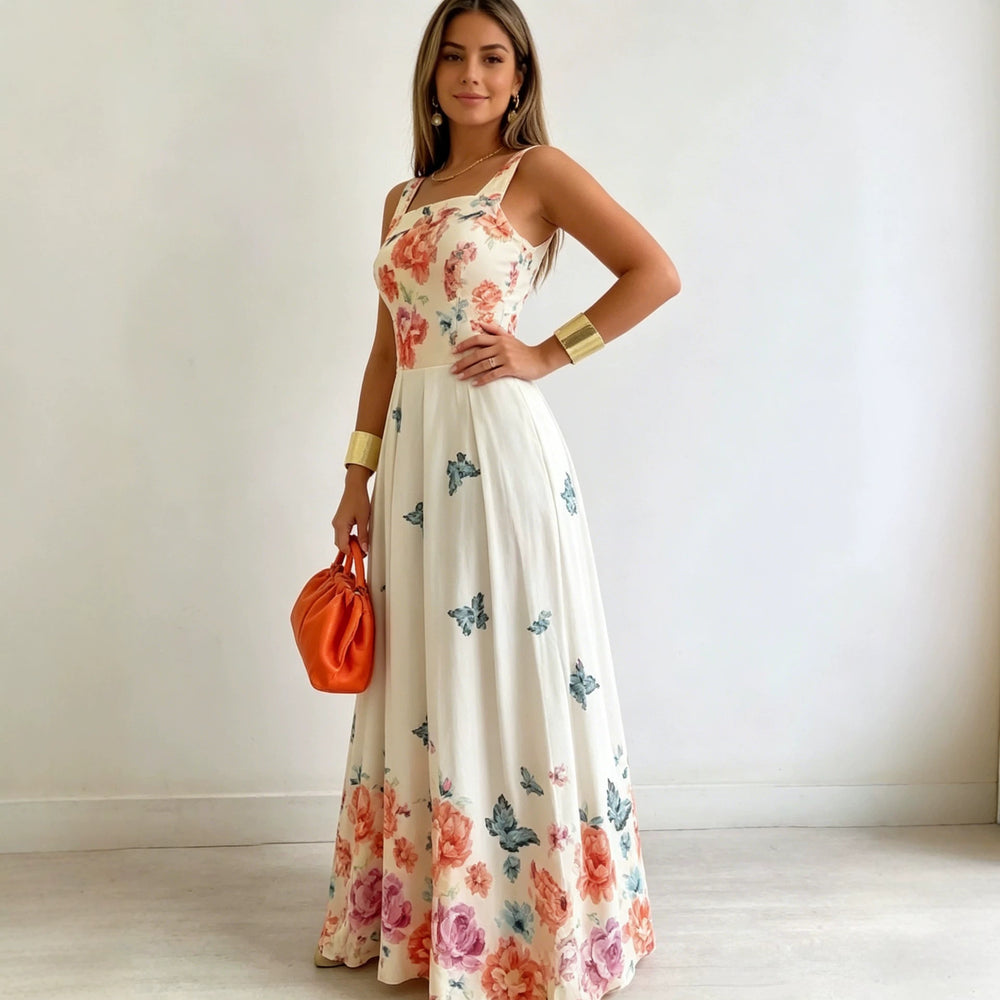 european and american cross-border women's floral print cami dress