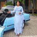 European and american women's clothing  autumn new sweet and fresh turtleneck flared sleeve high-waisted slimming bodycon maxi dress