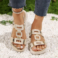 Exportplus sizenew arrival one-word metal buckle thick sole sandals women's cross-border open toe lightweight beach sandals  wholesale