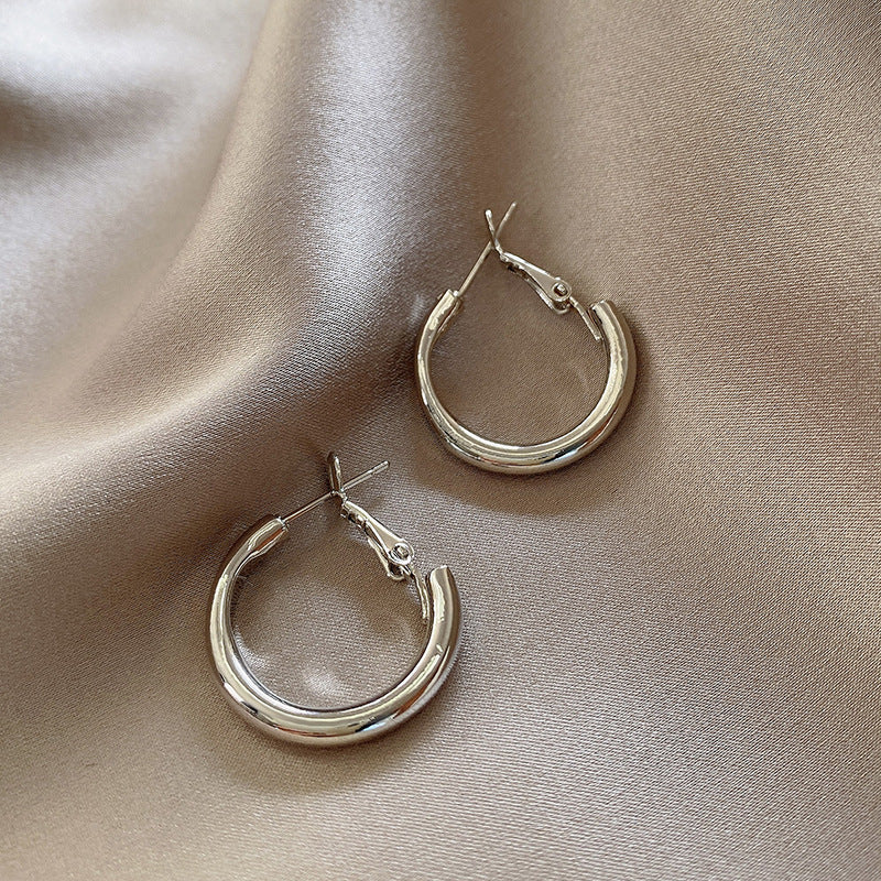 925 silver needle hong kong style retro metal earrings for women classy geometric plain hoop earrings easiest for match exaggerated work clothing earrings