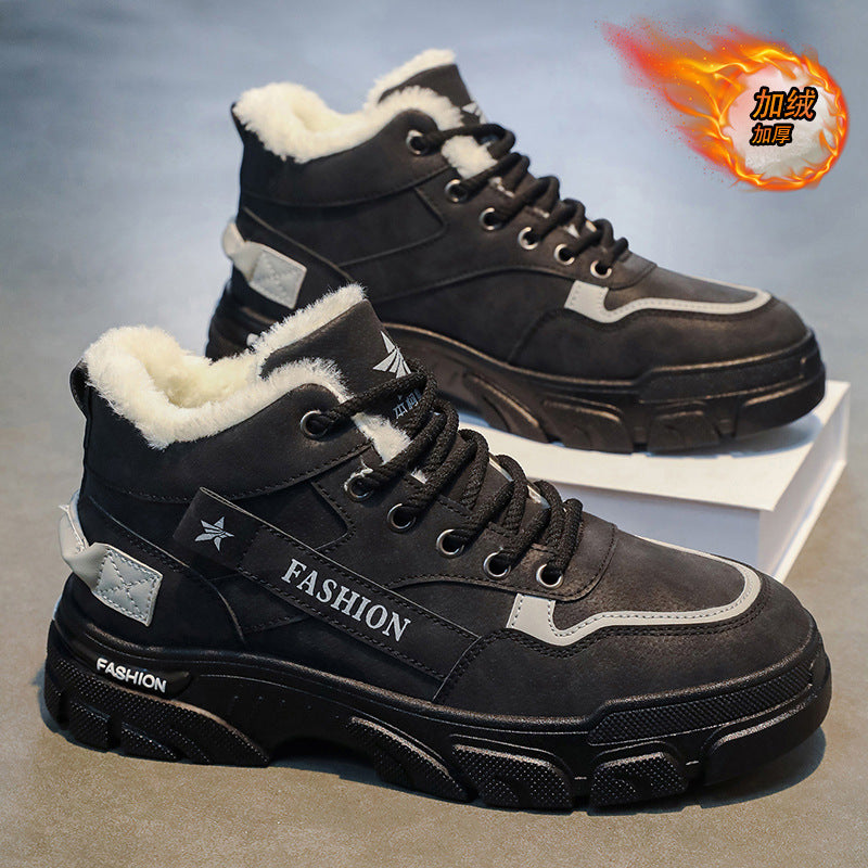 Men's winter fleece-lined thickened warm high-top cotton shoes 2025 new style athletic work safety martin boots