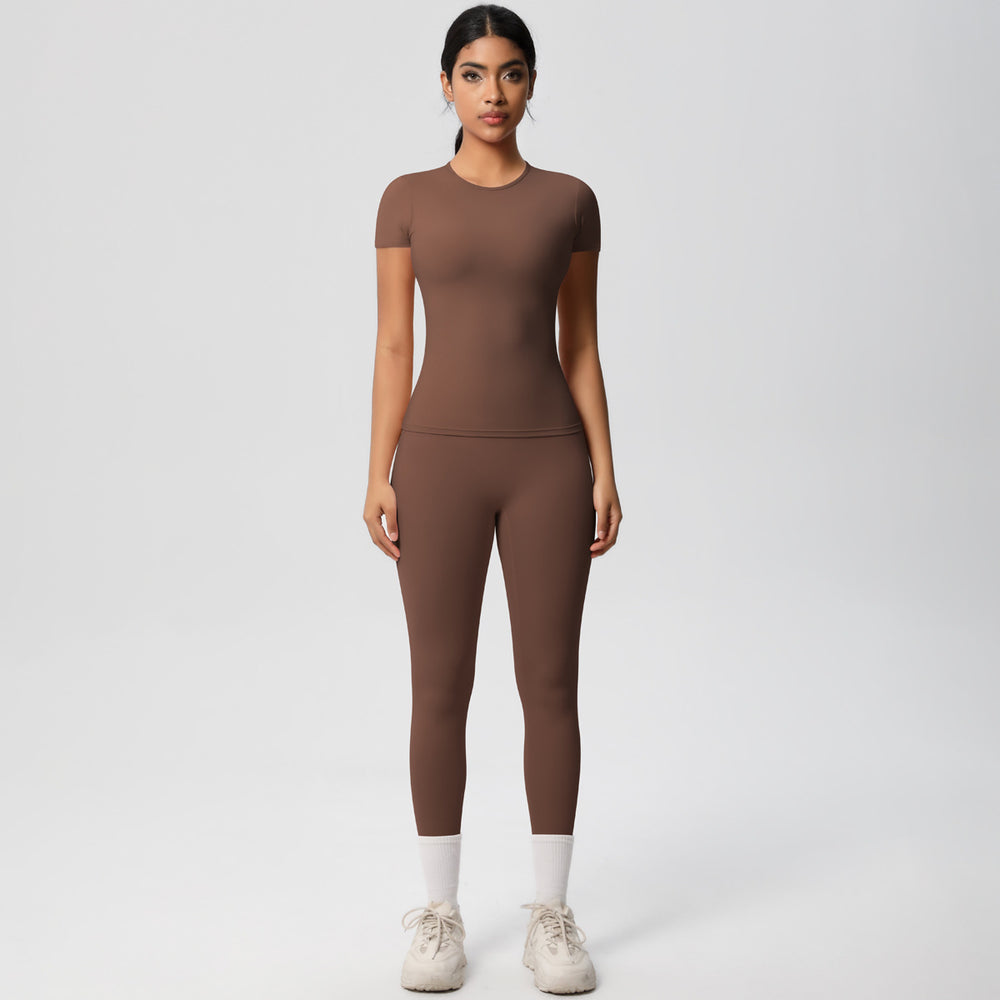 European and american nude feel brushed solid color yoga outfit set - quick-dry, breathable, 8-piece running & fitness activewear set for women