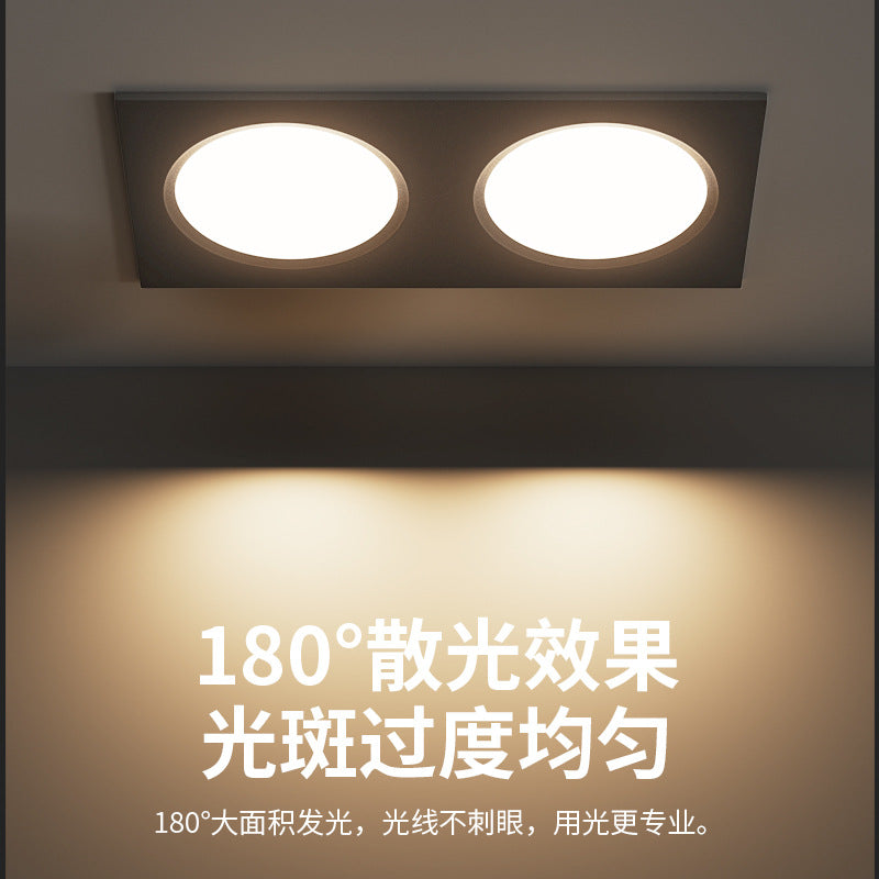 Double-head downlight double-hole embedded ultra-thin rectangular simple lamp living room aisle entrance ceiling led spotlight bold