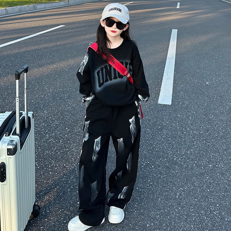 Girls' hoodie and sweatpants set - casual activewear, new spring/autumn  collection, trendy and stylish two-piece outfit for girls