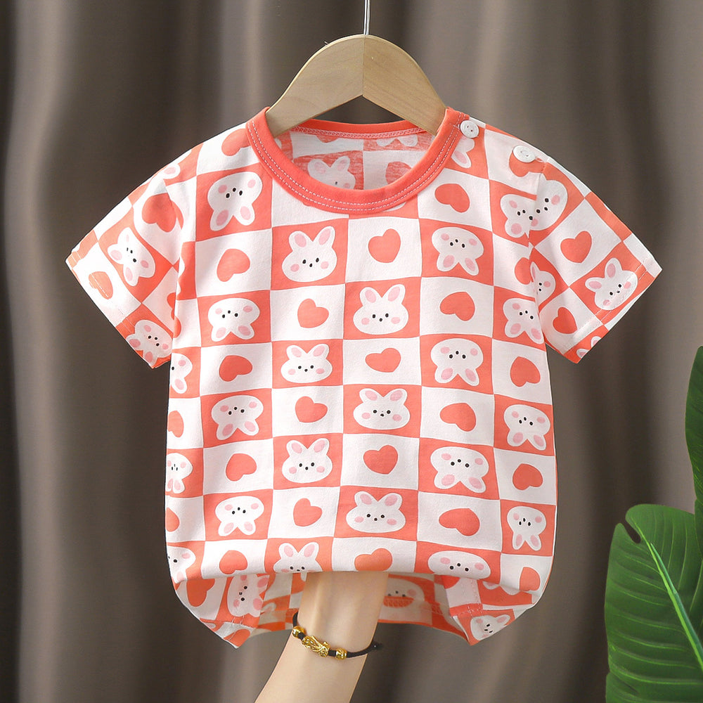 Kids' short-sleeve t-shirt, 100% cotton, baby undershirt, boys' and girls' summer top, 0-7 years old, dropshipping available