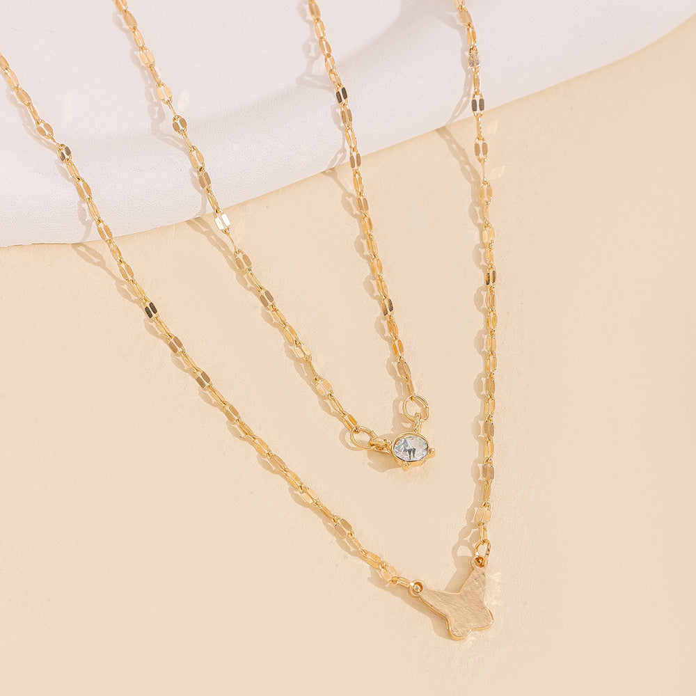 Butterfly necklace wholesale cross-border jewelry double layered clavicle chain women's niche high-end light luxury diamond-studded sweater chain