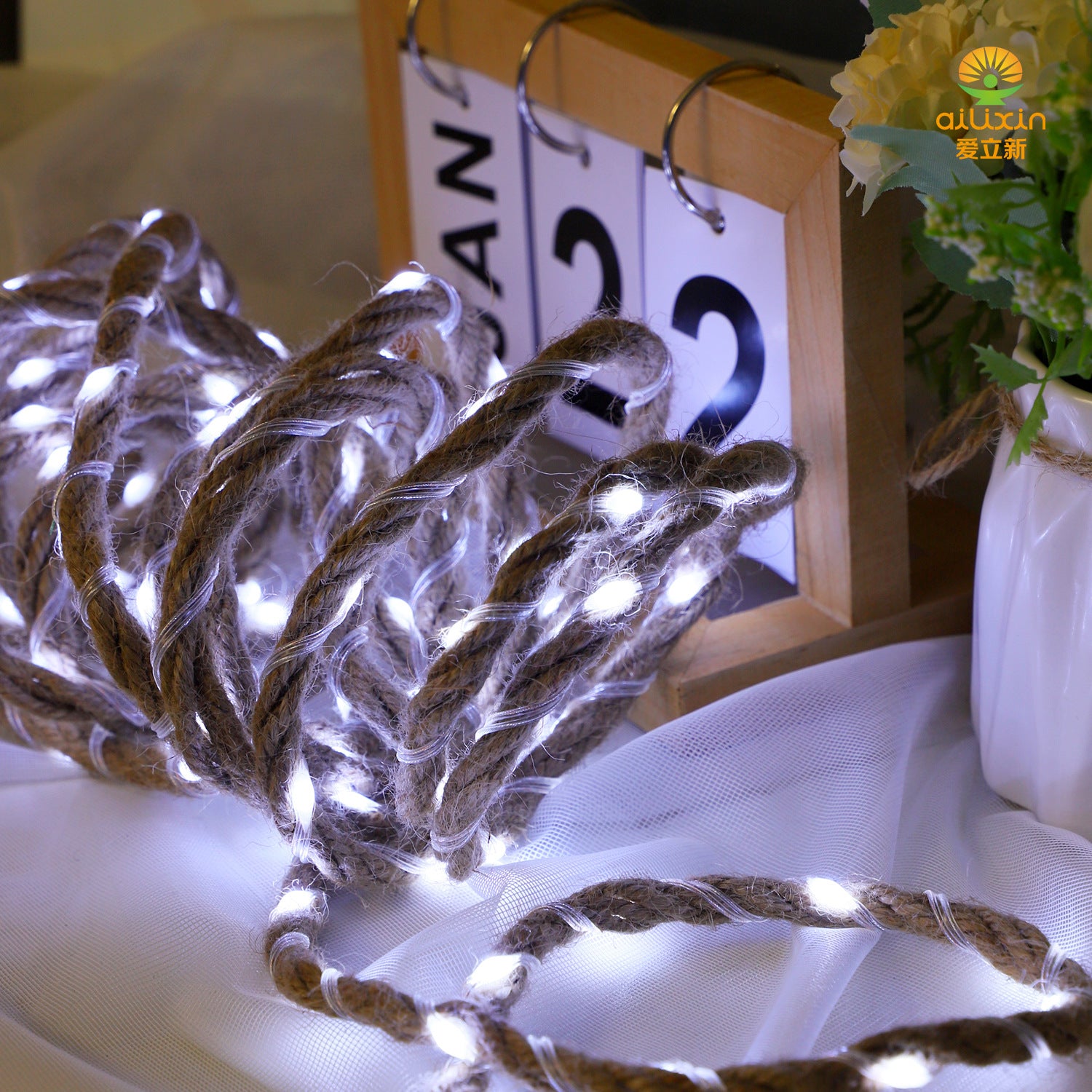 New LED Hemp Rope Light String Solar Camping Atmosphere Decoration Atmosphere Lights Battery Box Hemp Rope LED Light String