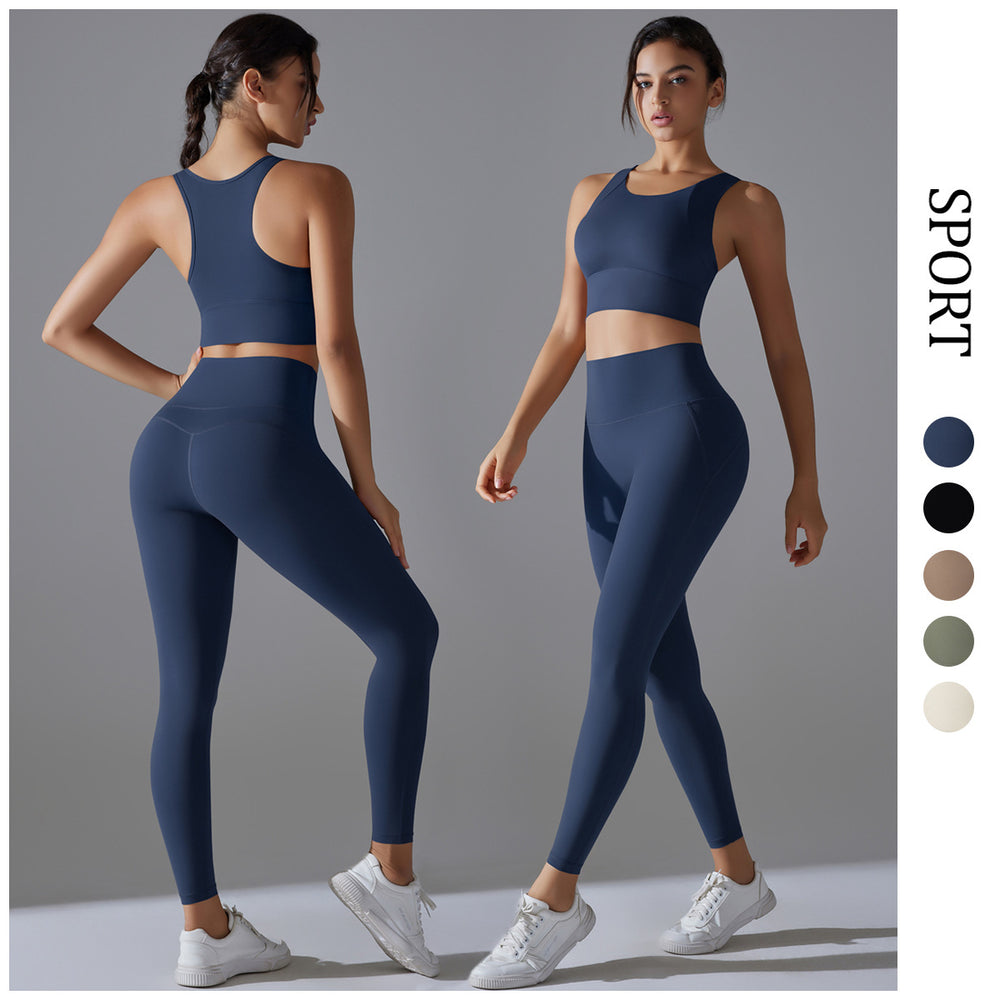 All-in-one high-strength shockproof yoga vest suit nude antibacterial inner elastic sports fitness two-piece set for women