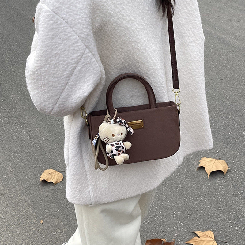 Frosted box bag, hand carry small bag, women's 2025 new autumn and winter retro suede messenger bag, mobile phone bag.