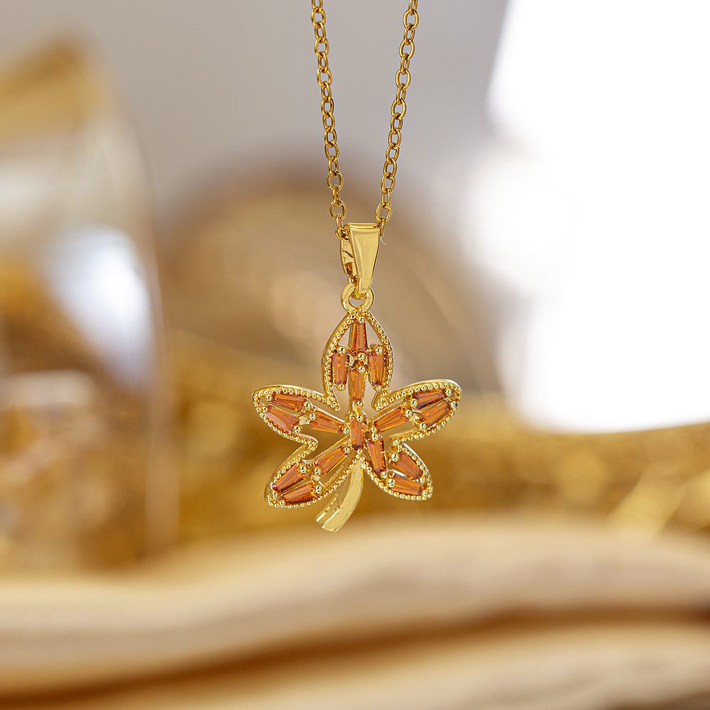 [titanium steel] cross-border popular copper micro-embedded necklace for women, stainless steel gold-plated electroplated high-end exquisite clavicle chain jewelry