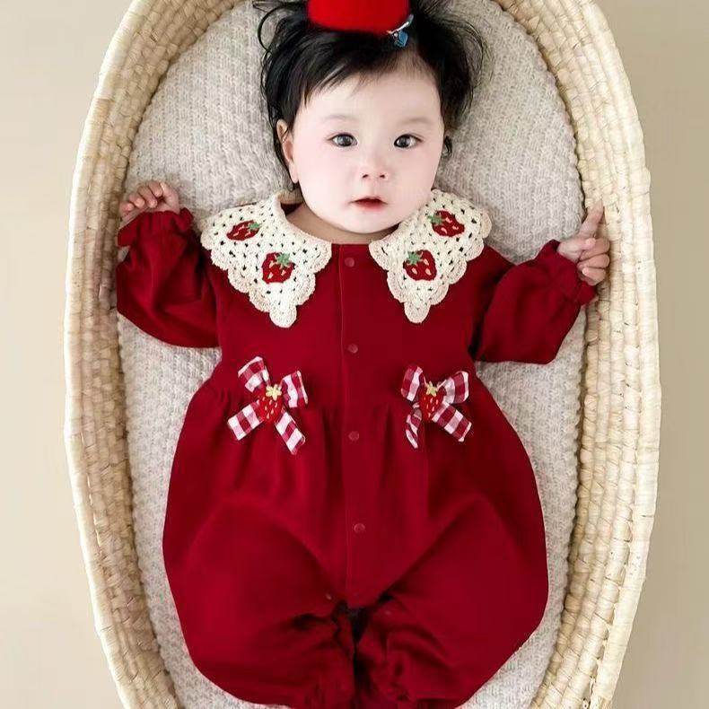Hundred days full moon first birthday dress monthly age outing romper khaki baby autum clothes infant one-piece baby