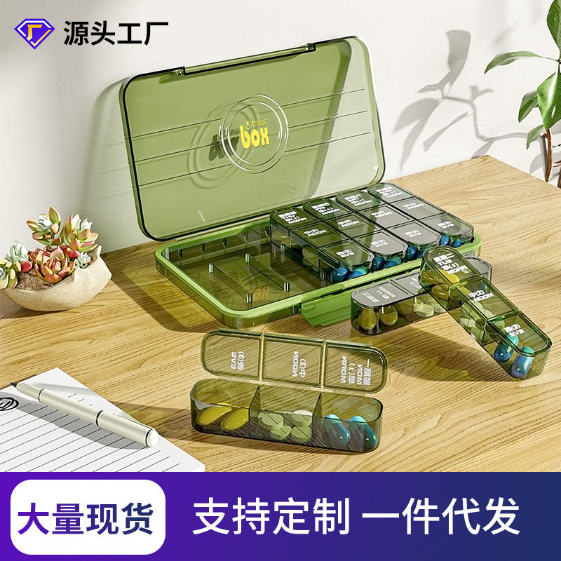 Medicine box portable, three meals a day, portable medicine packing box, medicine reminder box seven days a week, large-capacity medicine dispenser