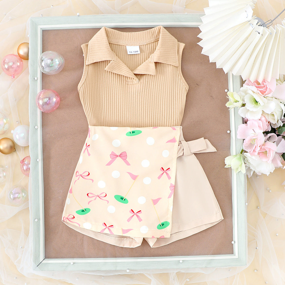 Children's clothing  fashion children's clothing cross-border sleeveless vest + printed shorts skirt