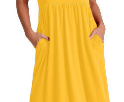 Spot 2024 new women's clothing   explosion temperament round neck pleated solid color pendulum dress