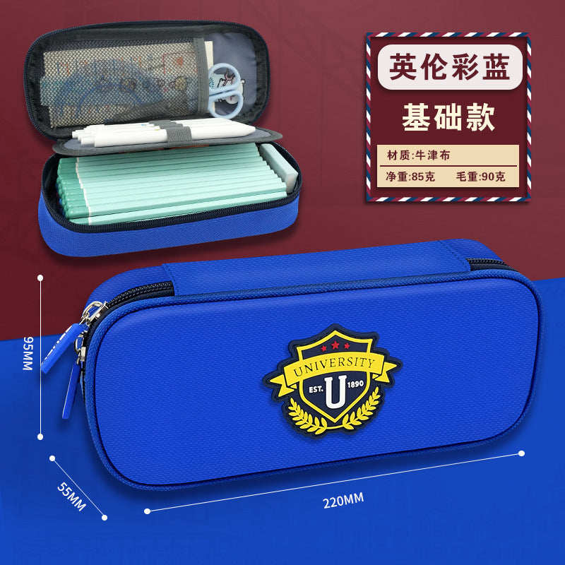 British style pencil bag three-layer large-capacity stationery box student high-value pencil case canvas stationery bag pencil bag wholesale