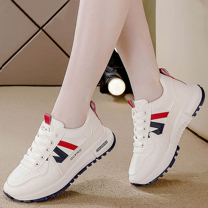 plus size women's shoes new arrival breathable leather sneakers women's korean version thick solecasual soft bottom running dad shoes