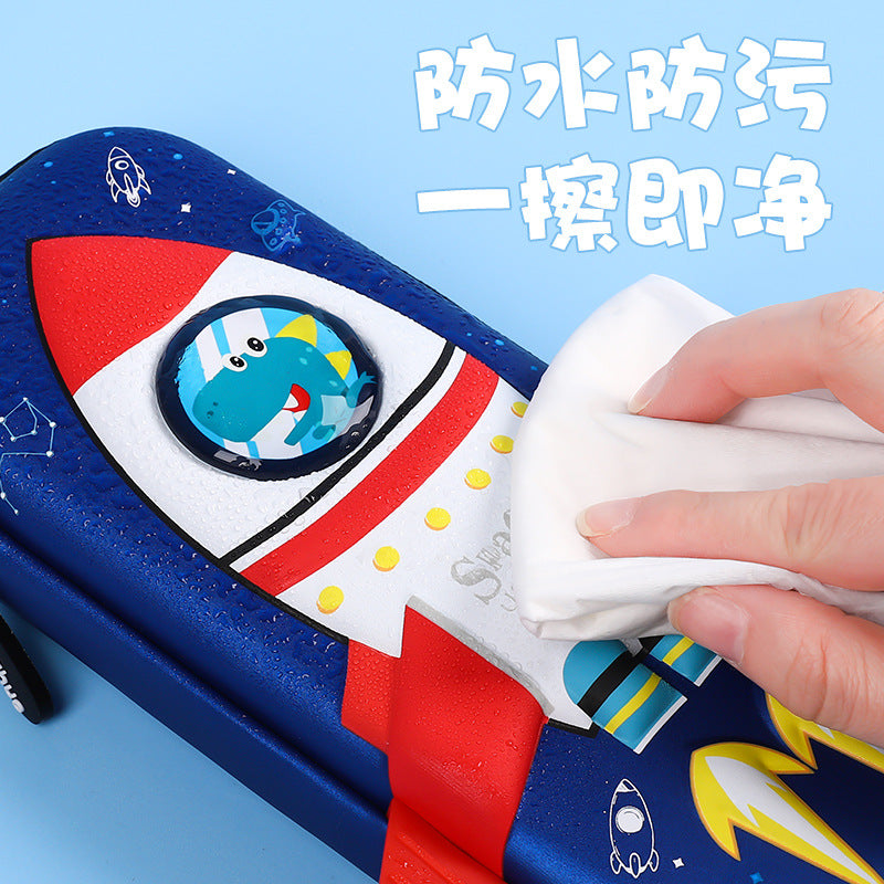 3D waterproof rocket space pencil bag EVA large-capacity creative Korean version children's kindergarten stationery box men's pencil bag