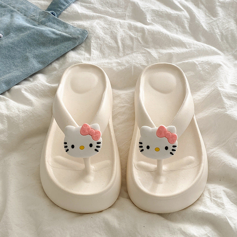 Flip-flops cute cartoon kitty outer fashion beach shoes neutral hong kong style popular flip-flops non-slipthick sole slippers