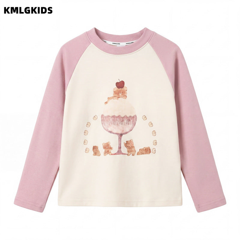 autumn new arrivals: korean style long-sleeve cartoon t-shirt for little girls - sweet and stylish base layer