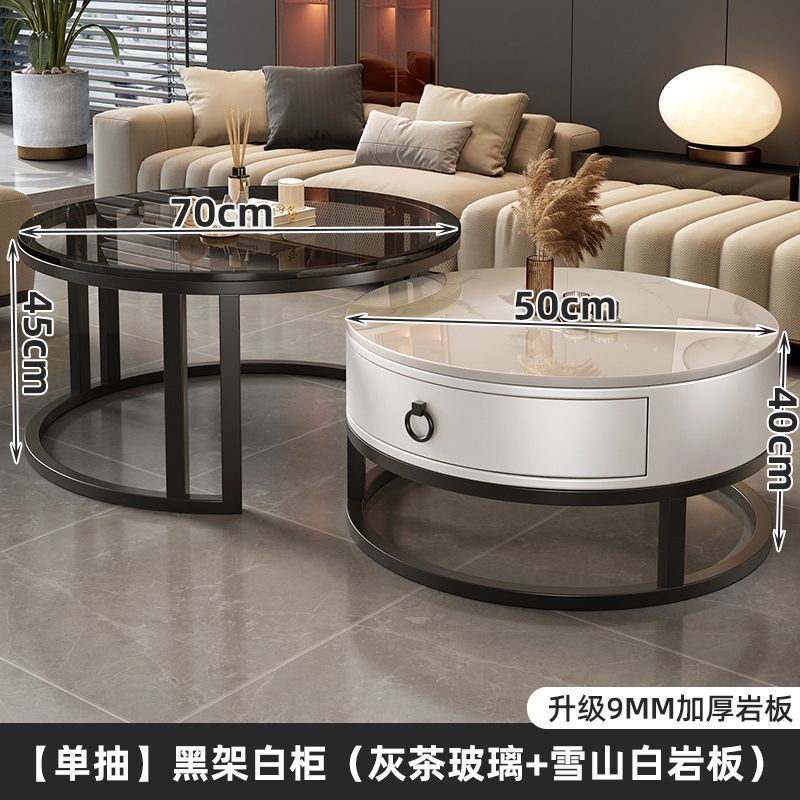 Rock slab coffee table living room solid wood table balcony small apartment for homecasualaccessible luxury round side table retractable combination