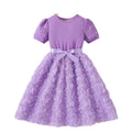 summer girls' purple pearl bubble sleeve princess dress with bow and 3d rose detail - trendy formal dress