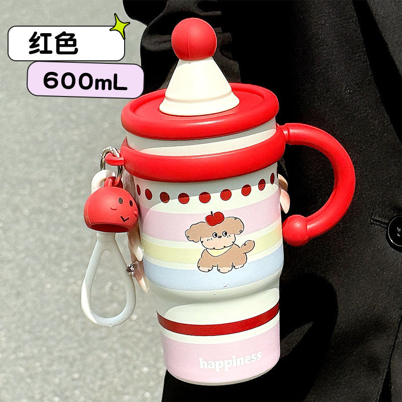 New arrival high-looking large-capacity cartoon handle ice insulation cup cute student straw cup coffee cup office cup
