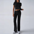 2025 european and american new arrival cross-border women's spring/summer elegant solid color crew neck casual fashion set - short sleeve top and long pants